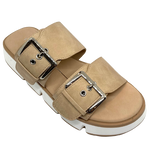 Hello Summer! A pair of slides for a fresh and easy look for the weekend. Made from man made products with a chunky white sole, these are a must have. Los Cabos Mady Beige