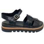 A very comfortable version of a fisherman's sandal, this little number from Django & Juliette has a chunky sole in black and tan and a padded footbed. It features a Y back, gold buckle and a row of tiny gold studs around the rand.