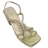 Here's a fabulous summer sandal that will take you places! With a gorgeous knotted upper, crinkle gold leather and a heel height of 8cm but with a 2cm platform you'll have all the height with all the comfort. Perfect! Made by Hael & Jax.