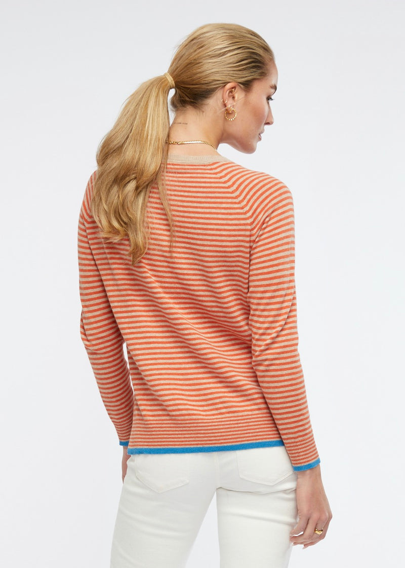 A Z&P take on a classic style, the Essential Stripe V. A crowd favourite (and ours too), flattering and fun stripes adorn this loosely structured V neck knit, which fits neatly on the body. Delicate ribbing details make this piece perfect for almost any, and every, occasion. Subtlety hand embroidered with our  ZP essentials logo, this piece is designed to compliment your wardrobe and be worn with love. The cotton cashmere bend makes this piece soft to the touch and comfy to wear. 