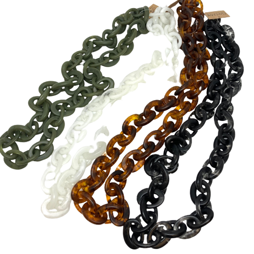 resin chain necklace in khaki, white, black and amber