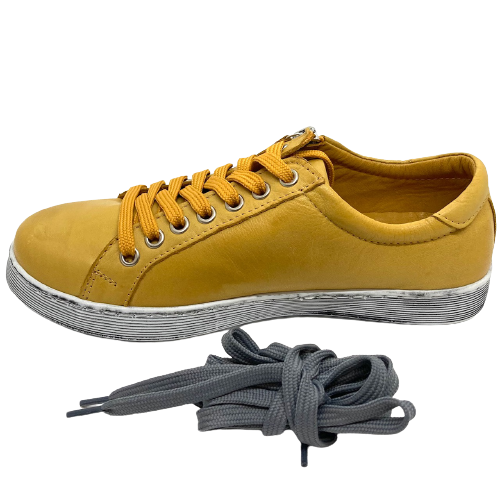 leather sneakers with zip entry by Rilassare, colour curry