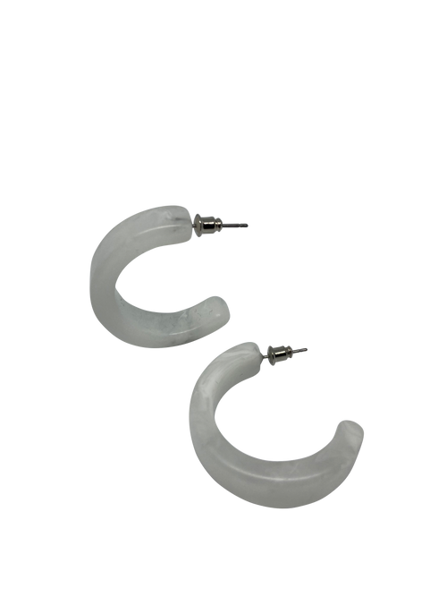 A small resin hoop that is slightly wider and flatter than other small hoops in this range. Available in white or amber.