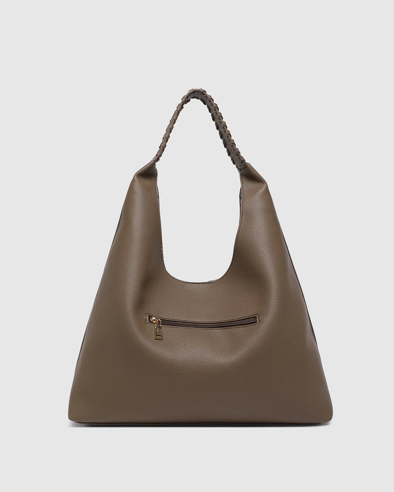 The Louenhide Avery Mocha Shoulder Bag is a modern take on the classic hobo bag with an elevated twist. The whipstitch detailing adds depth and texture to the shoulder bags exterior while the slouchy, minimalistic design adds a soft yet sleek element to your capsule wardrobe. The seamless teardrop silhouette sits comfortably over the shoulder, while offering ample interior space to fit your everyday essentials and more. With its timeless blend of structure and softness, elevate your everyday with the Avery 