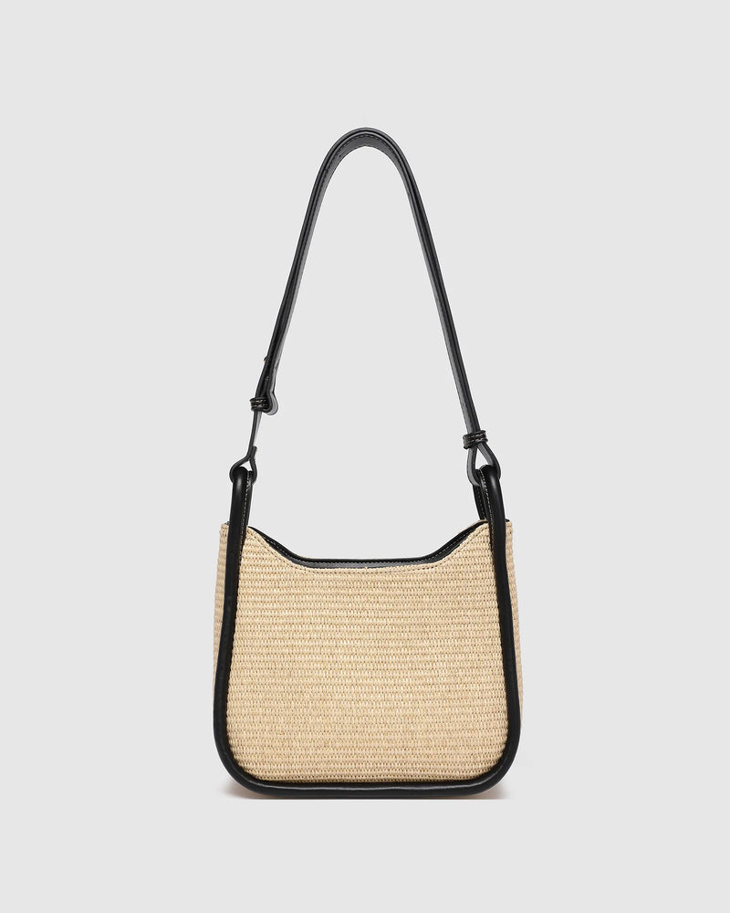 nternal Features	Zip Pocket, Slip Pocket
Internal Lining	Polyester Recycled Beige and White Stripe Logo 100% Lining
Shoulder Strap	Adjustable and Non-Detachable 63-145cm Shoulder Strap
Closure	Secure Zip
Body Material	Raffia 100%
Hardware	Light Gold
Dimensions	W22 x H19.5 x D11cm
Weight	0.562kg
