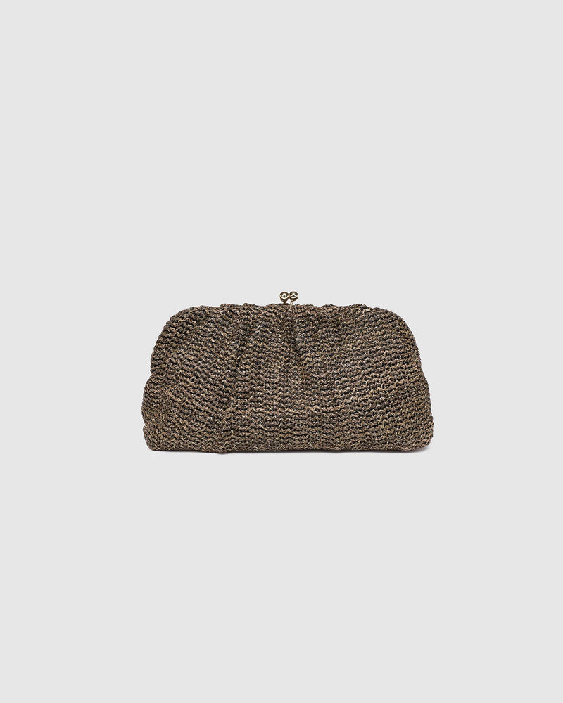 he Goldie Raffia Vanilla Clutch is your statement plus-one for any occasion, designed to elevate your look from daytime celebrations to evening soirées. This evening clutch features a slouchy yet structured silhouette, crafted in a raffia-like texture for a modern take on timeless texture. As a true gold chain clutch, Goldie Raffia Vanilla is finished with both a short and long gold chain strap, giving you the freedom to wear her in hand, over the shoulder, or crossbody. A polished kiss clip closure keeps y