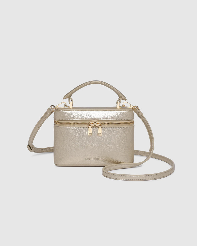 Internal Lining	Polyester Recycled Beige and White Stripe Logo 100% Lining
Handle Height	7cm
Shoulder Strap	Detachable 110cm Chain Strap
Crossbody Strap	Adjustable and Detachable 106-124.5cm Vegan Leather Strap
Closure	Secure Zip
Body Material	Polyurethane Vegan Leather 100%
Hardware	Light Gold
Dimensions	W17.3 x H12 x D6.5cm
Weight	0.35kg