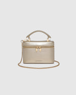 Internal Lining	Polyester Recycled Beige and White Stripe Logo 100% Lining
Handle Height	7cm
Shoulder Strap	Detachable 110cm Chain Strap
Crossbody Strap	Adjustable and Detachable 106-124.5cm Vegan Leather Strap
Closure	Secure Zip
Body Material	Polyurethane Vegan Leather 100%
Hardware	Light Gold
Dimensions	W17.3 x H12 x D6.5cm
Weight	0.35kg