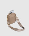 Internal Features	Slip Pocket
External Features	Front Side Slip Pocket, Front Side Zip Pocket
Internal Lining	Polyester Recycled Beige and White Stripe Logo 100% Lining
Crossbody Strap	Adjustable and Detachable 72-130cm Sateen Webbing Strap
Closure	Secure Zip
Body Material	Nylon 100%
Hardware	Light Gold
Dimensions	W13 x H19 x D7cm
Weight	0.35kg