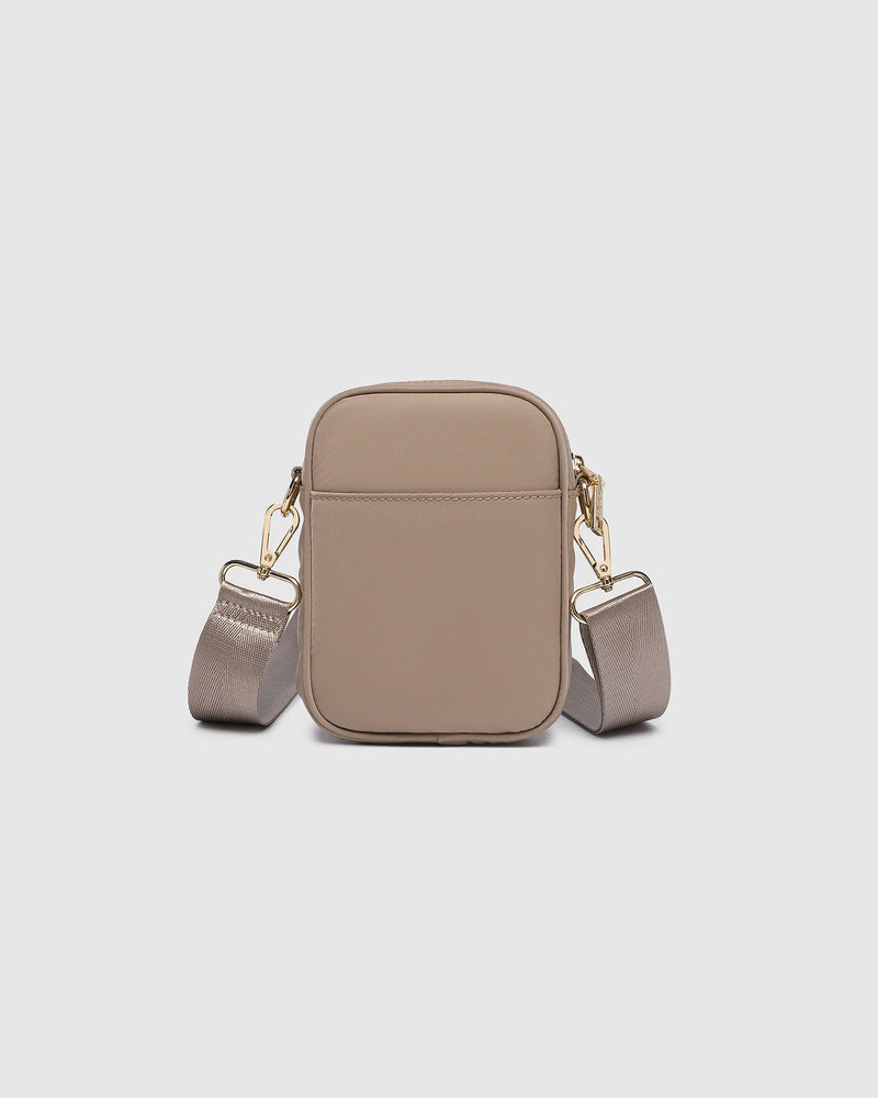 Internal Features	Slip Pocket
External Features	Front Side Slip Pocket, Front Side Zip Pocket
Internal Lining	Polyester Recycled Beige and White Stripe Logo 100% Lining
Crossbody Strap	Adjustable and Detachable 72-130cm Sateen Webbing Strap
Closure	Secure Zip
Body Material	Nylon 100%
Hardware	Light Gold
Dimensions	W13 x H19 x D7cm
Weight	0.35kg