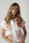 A cute cropped shirt in 100% cotton shirt featuring C+P+S signature Rodeo Print on the front. This cap sleeve is cool in our summer months and is the perfect foil with the Rodeo Print shorts and cropped pants which are also a part of this Rodeo range.