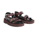 On trend as always with Eos is this chunky, comfortable flat sandal with smooth leather straps, y back and silver buckles.
