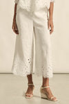 mbroidered with a delicate floral motif and finished with a scalloped hem, the apprise pant is a refined take on vacation dressing.&nbsp;

100% linen
bespoke embroidery with scalloped edge
cropped, wide-leg silhouette
high-waisted fit with side zip and clasp
elasticated back waistband for comfort
functional side pockets
designed to pair with the dawn top as a vacation-ready set