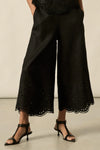 Embroidered with a delicate floral motif and finished with a scalloped hem, the apprise pant is a refined take on vacation dressing.&nbsp;

100% linen
bespoke embroidery with scalloped edge
cropped, wide-leg silhouette
high-waisted fit with side zip and clasp
elasticated back waistband for comfort
functional side pockets
designed to pair with the dawn top as a vacation-ready set