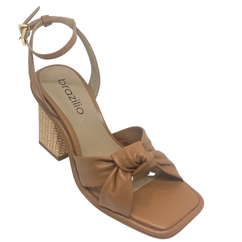 brazilio tan heel with ankle strap and cane look heel