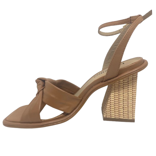 brazilio tan heel with ankle strap and cane look heel
