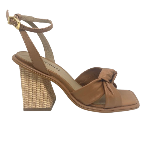 brazilio tan heel with ankle strap and cane look heel