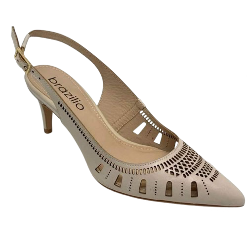 Here is a great trans seasonal heel that will effortlessly see you from the office to an occasion. The laser cut work not only creates interest but also allows for the leather to mould easily to your foot shape. The light beige colour is also a great neutral. Made in Brazil it boasts a 7cm slim heel.