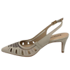 Here is a great trans seasonal heel that will effortlessly see you from the office to an occasion. The laser cut work not only creates interest but also allows for the leather to mould easily to your foot shape. The light beige colour is also a great neutral. Made in Brazil it boasts a 7cm slim heel.