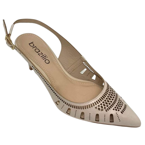 Here is a great trans seasonal heel that will effortlessly see you from the office to an occasion. The laser cut work not only creates interest but also allows for the leather to mould easily to your foot shape. The light beige colour is also a great neutral. Made in Brazil it boasts a 7cm slim heel.