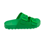 These fun PVC little slides are made in Brazil and are perfect for our hot, wet summer months. Super comfy, these are bound to become your new "go to's". Available in bright green and bright fuchsia pink.