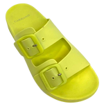 These fun PVC little slides are made in Brazil and are perfect for our hot, wet summer months. Super comfy, these are bound to become your new "go to's". Available in bright green, bright fuchsia pink, yellow and blue.