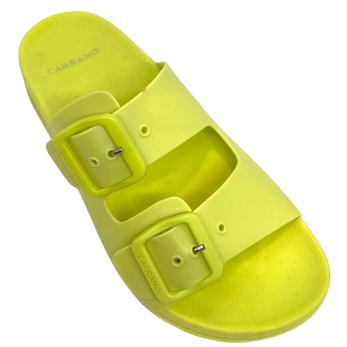 These fun PVC little slides are made in Brazil and are perfect for our hot, wet summer months. Super comfy, these are bound to become your new "go to's". Available in bright green, bright fuchsia pink, yellow and blue.