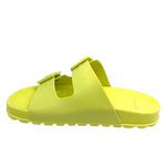 These fun PVC little slides are made in Brazil and are perfect for our hot, wet summer months. Super comfy, these are bound to become your new "go to's". Available in bright green, bright fuchsia pink, yellow and blue.