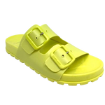 These fun PVC little slides are made in Brazil and are perfect for our hot, wet summer months. Super comfy, these are bound to become your new "go to's". Available in bright green, bright fuchsia pink, yellow and blue.