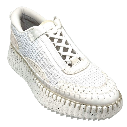 Here's a white/cream coloured sneaker from Django &amp; Juliette to a touch of Summer your wardrobe. The combination of multi neutrals and textured mesh fabrics with various patches of suede and saddle stitching works beautifully with the speckles and slightly splayed chunky sole. They also feature a removable insole for those who need to wear an orthotic.