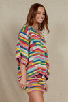 bespoke hand crocheted multi coloured oversized shirt. bohemian traders.