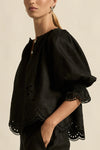  fresh approach to volume and texture, the dawn top offers bespoke embroidered artistry in a tonal hue.

100% linen finished in a tonal spring hue
bespoke embroidered hem and sleeve in floral motif
tuck detailing around the neckline for a soft drape
elbow-length blouson sleeve with elastic cuff
rounded with a delicate button feature