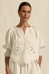  fresh approach to volume and texture, the dawn top offers bespoke embroidered artistry in a tonal hue.

100% linen finished in a tonal spring hue
bespoke embroidered hem and sleeve in floral motif
tuck detailing around the neckline for a soft drape
elbow-length blouson sleeve with elastic cuff
rounded with a delicate button feature
