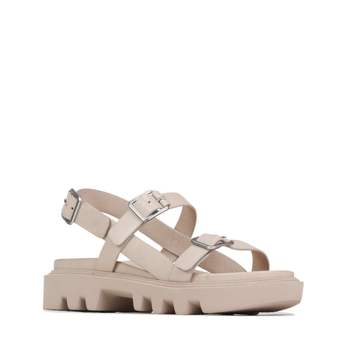 Although the sole of this EOS sandal is quite chunky the straps are not. The brushed silver buckles add a lightness as well while the soles gives a little height and a lot of comfort.