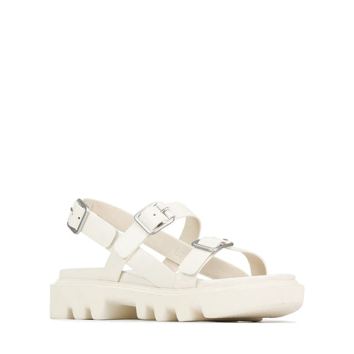 Although the sole of this EOS sandal is quite chunky the straps are not. The brushed silver buckles add a lightness as well while the soles gives a little height and a lot of comfort.