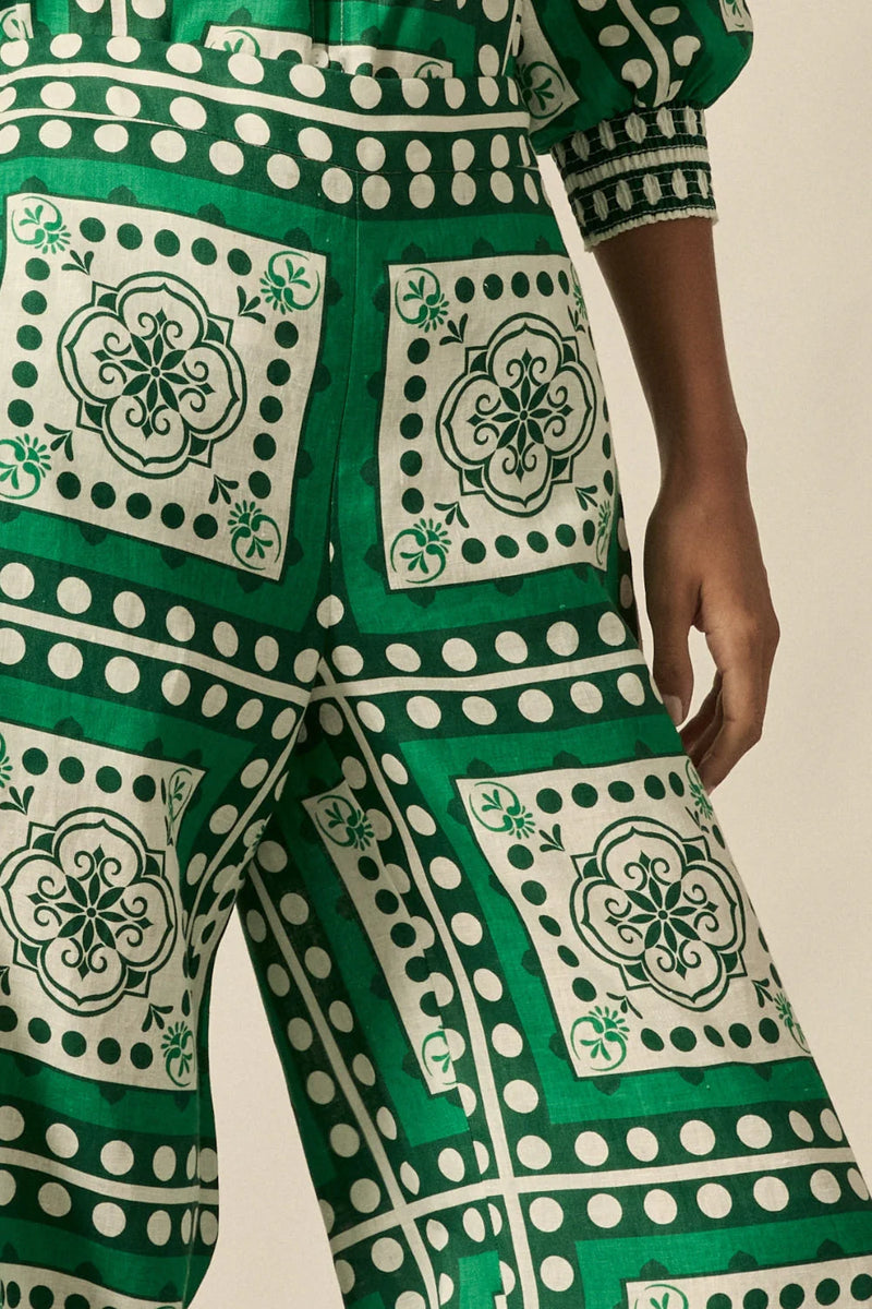 Designed for elevated ease, the gesture pant pairs a full-length silhouette with subtle structure and refined detail.&nbsp;

100% linen
full-length shape with soft movement
seamless front for a polished look
flat front waist band with an elasticated rear
side zip with clasp and elasticated back waistband
functional side pockets
fresh seasonal print
style with the pixel top for effortless coordination