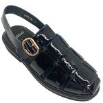 Here's a super comfy fisherman sandal that will see you wearing it with a variety of styles in your wardrobe whether it be summer or winter. The patent leather is soft and supple and the sole is comfortably padded too.