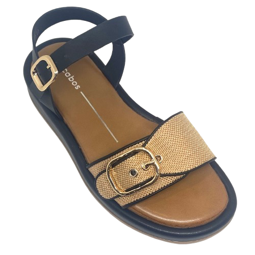 granada sandal caramel, PU, buckle front, los cabos