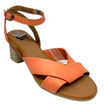 A comfortably padded summer sandal with good shape and support around the toes, an ankle strap and an interestingly square shaped heel in a medium height of 6cm.