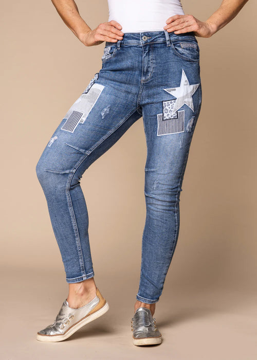 Enjoy easy styling in the Hollie Pants. These unique denim-look pants feature distressed inserts and a funky patchwork design. Meticulously crafted with comfort in mind, these denim-look pants offer a stretch waistband, zipper and button fastening.&nbsp;
