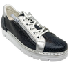 Super comfortable and gorgeous! These sneakers are made in Spain, have an easy access zip entry and a silver trim. Wear them with your dress, skirt, pants or shorts and you'll look fabulous season after season&nbsp; Colour is black but because of the crackle effect these could easily work as navy. Removable foot bed for your orthotic.