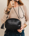 The Louenhide Jacinta Black Woven Crossbody Bag is the ultimate everyday bag for women looking for style without compromising function. Now available in two new woven print textures to add to your collection of classic camera bags. Walk out in style with this casual women’s crossbody bag and keep your essentials secure with its slip and zip pockets. The Jacinta Black is a staple in the Louenhide world, loved by women of all ages and style.