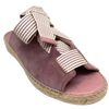 Made in Spain by Juncal Aguirre this suede espadrille slide has an adjustable front made possible by a wide flat lacing over the instep. The leather comes well back on the foot giving good support.