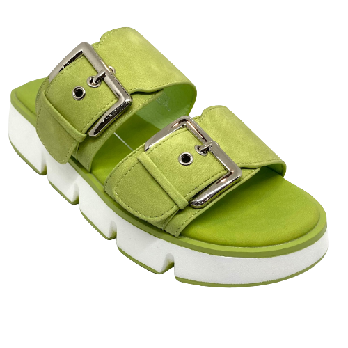 Hello Summer! A pair of slides for a fresh and easy look for the weekend.  Made from man made products with a chunky white sole, these are a must have. Los Cabos Mady Splice