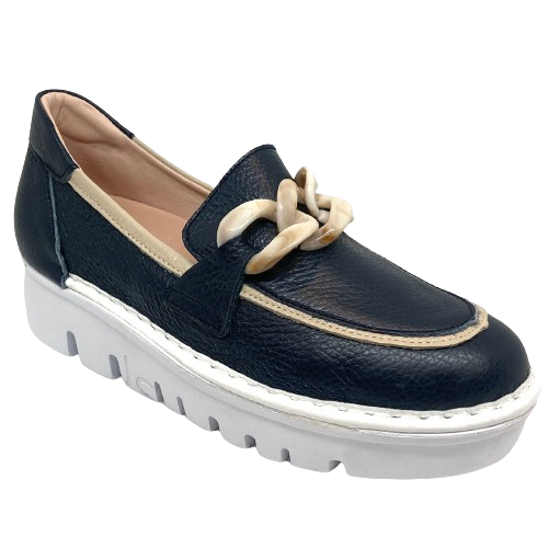 Marta loafer by Jose Saenz with chain trim, navy