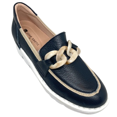 Marta loafer by Jose Saenz with chain trim, navy