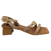 Made in Spain by Neo this gorgeous sandal in a beautiful neutral shade of camel and with its cute little 4.5cm heel will take you many places. The well placed straps are of raffia (with leather lining) and have a small "horn" buckle at the top of the foot and at the ankle.