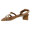 Made in Spain by Neo this gorgeous sandal in a beautiful neutral shade of camel and with its cute little 4.5cm heel will take you many places. The well placed straps are of raffia (with leather lining) and have a small "horn" buckle at the top of the foot and at the ankle.