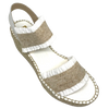 This tried and proven favourite espadrille has a 7cm rope wedge and the wide elasticized straps are finished with a small frill. A well fitted and comfortable sandal. Made in Spain.