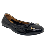 black patent ballet flat wih padded insole and arch support elasticised. Bresley